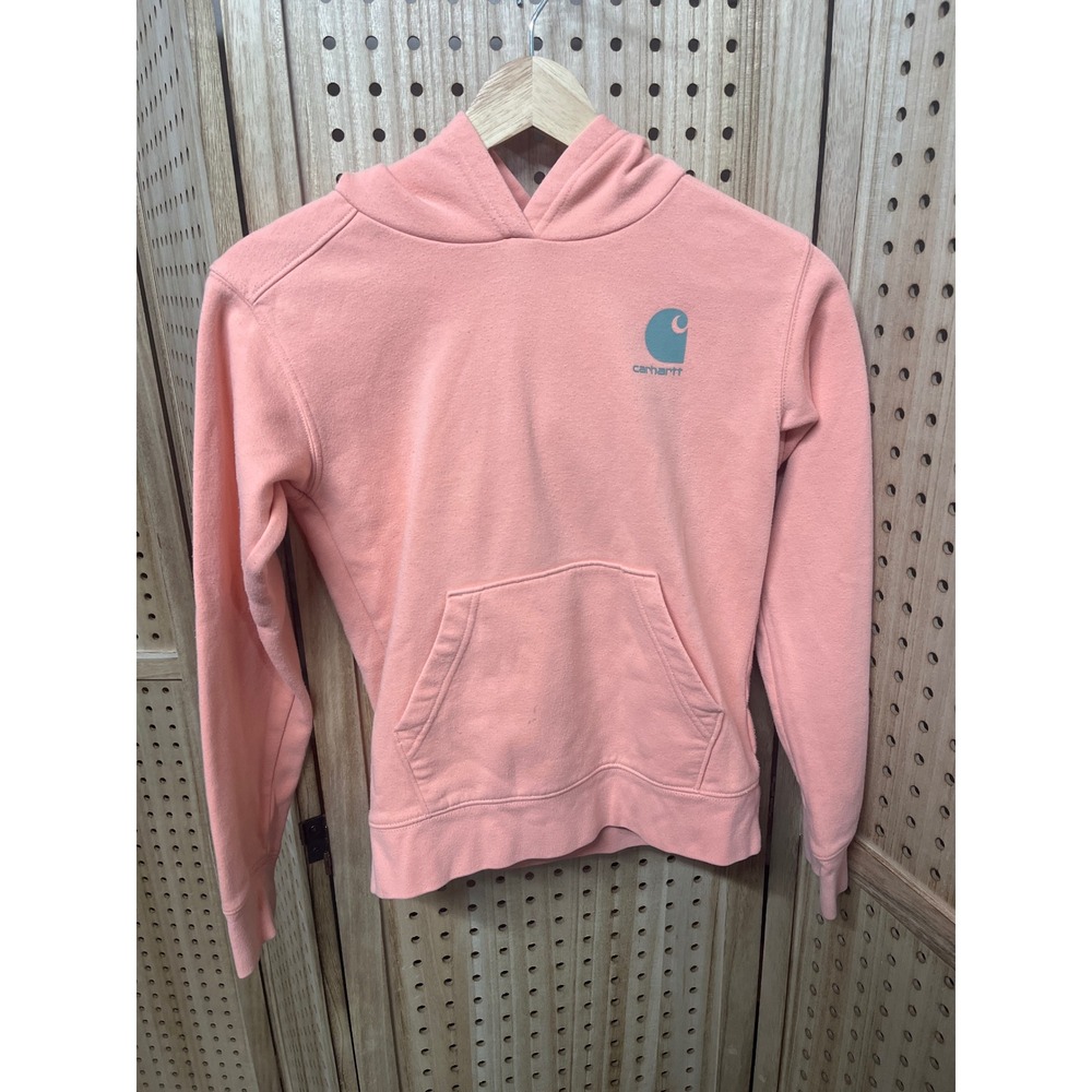 Carhartt Girls Pink Logo Hoodie XS 7 Graphic Sleeve Pullover Sweatshirt